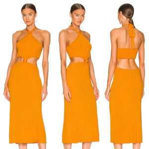 NWT CULT GAIA Cameron Apricot Halter Style Cutout Knotted Knit Summer Midi Dress